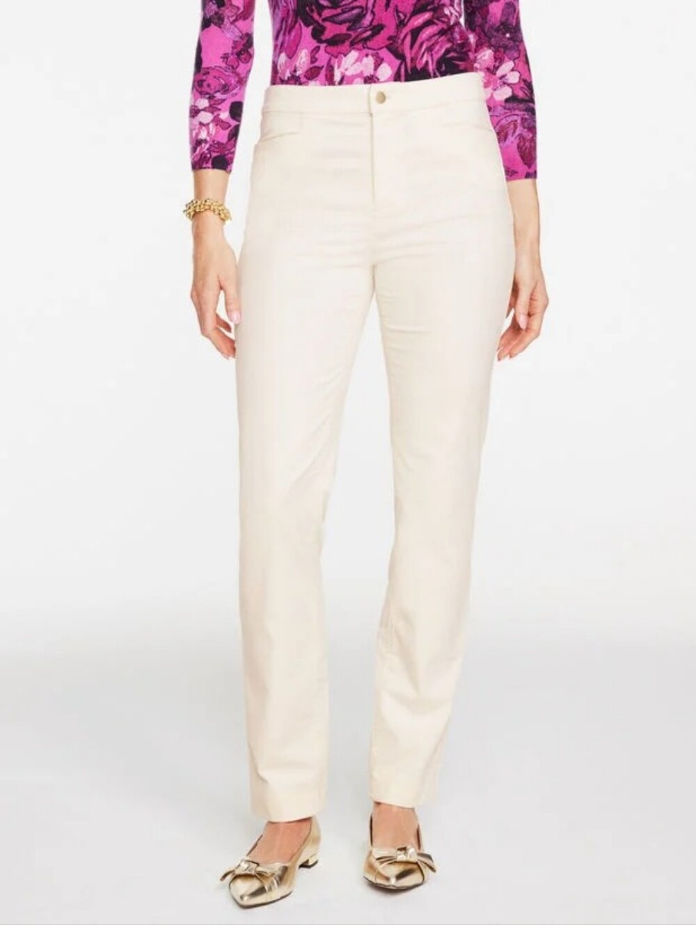 Talbots Ivory Straight Leg High Rise Velveteen Pants Size 2P